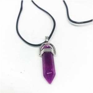 New Handmade Amethyst Crystal Sterling Silver Leather Chain Necklace